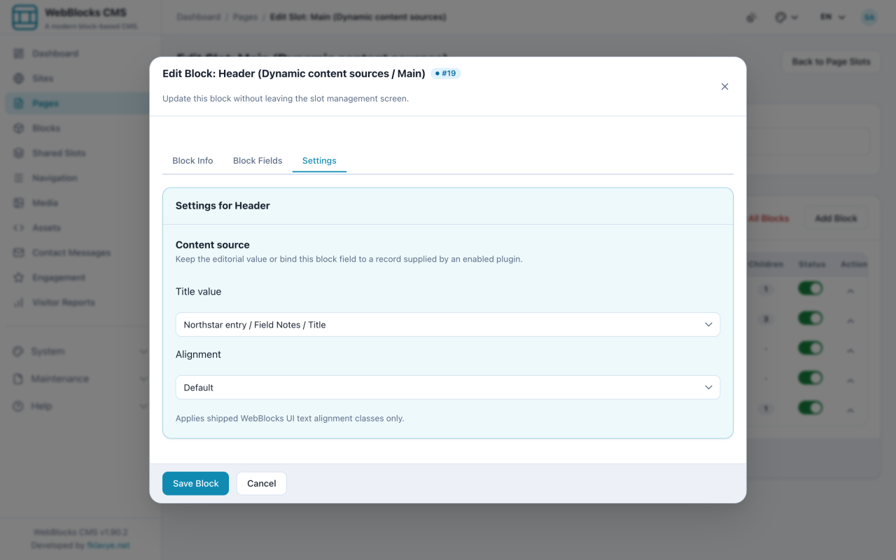 Header Settings with Northstar entry, Field Notes, and Title selected as the title source.