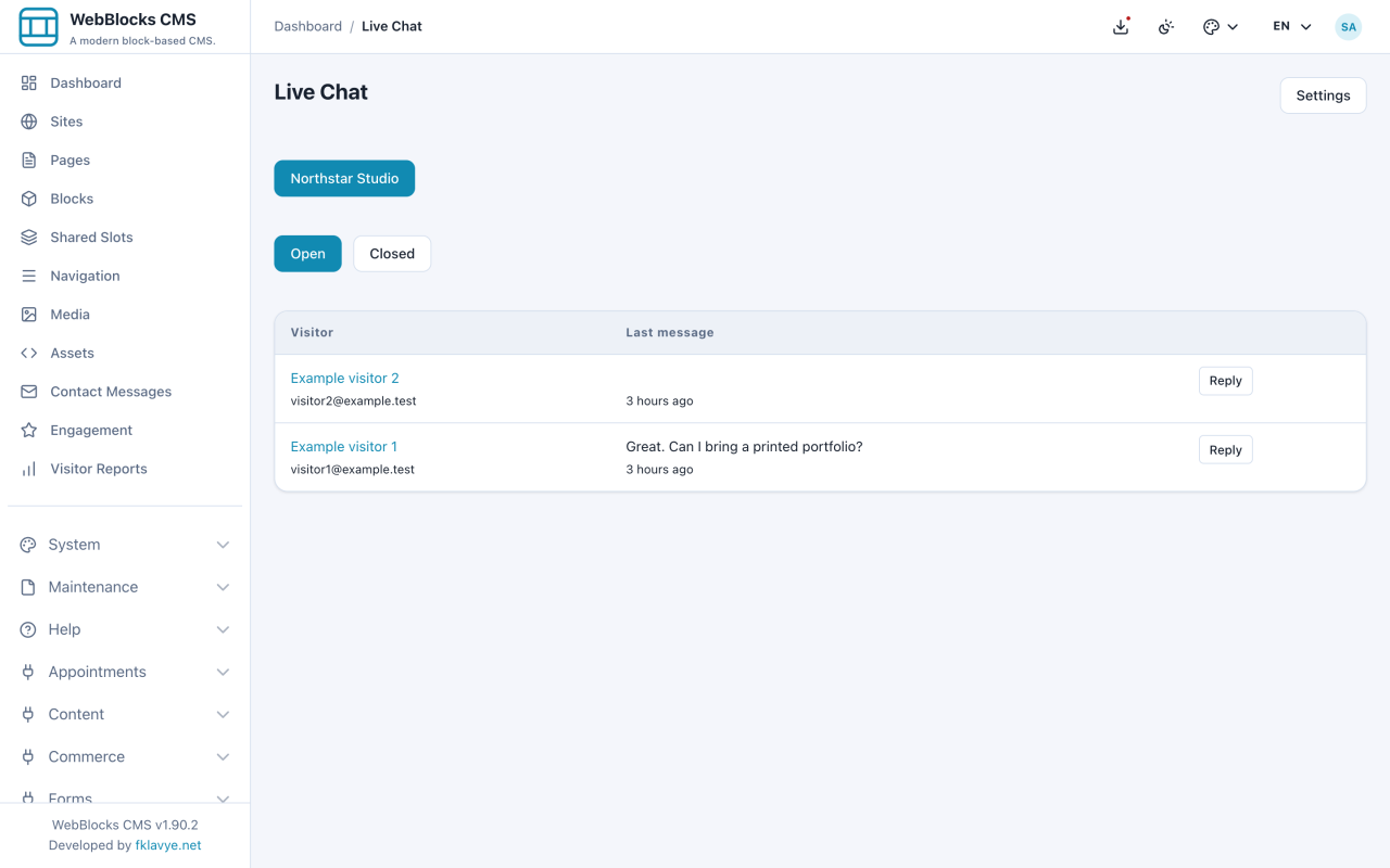 WebBlocks Live Chat