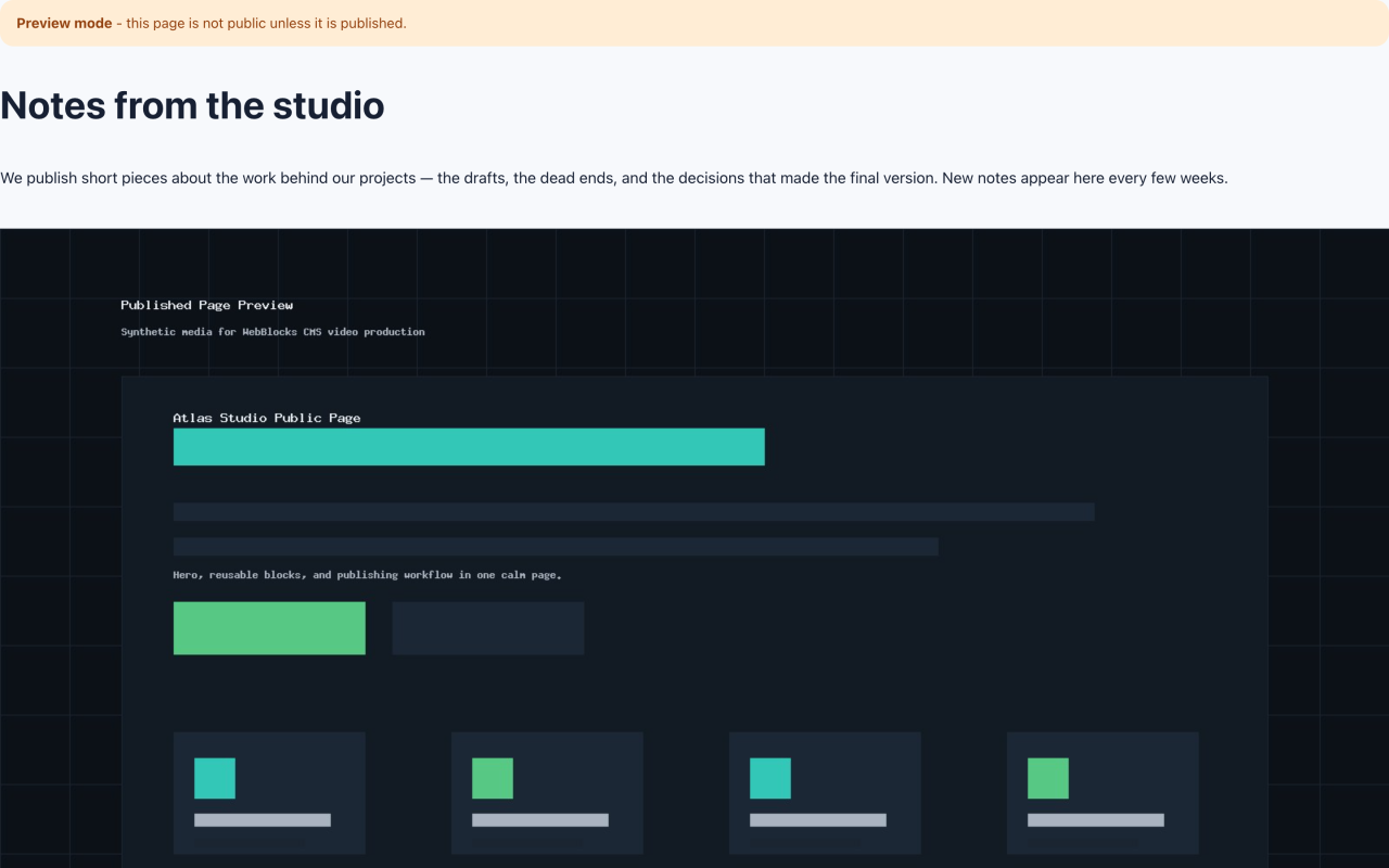 Public preview of a draft page with a preview mode notice at the top.