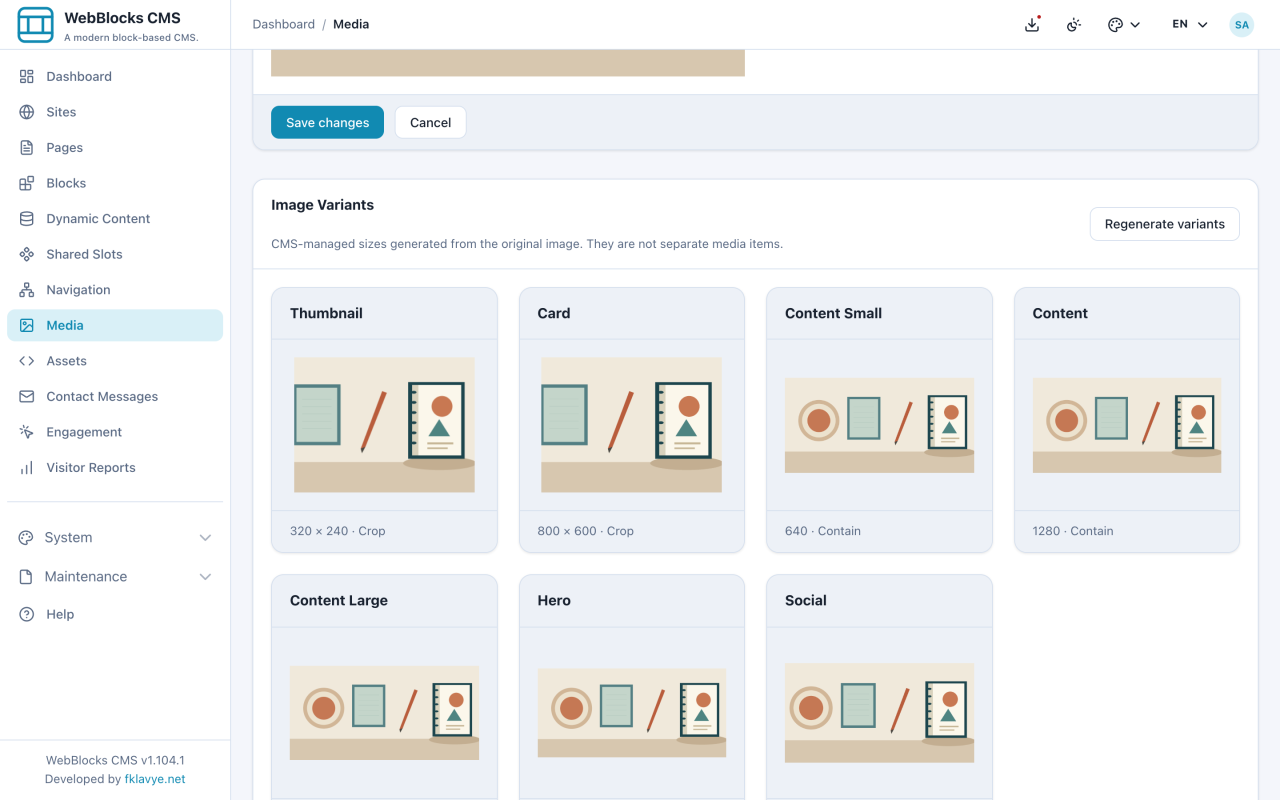 Regenerated Image Variants keeping the notebook in the Thumbnail and Card crops while the contain previews retain the full table.