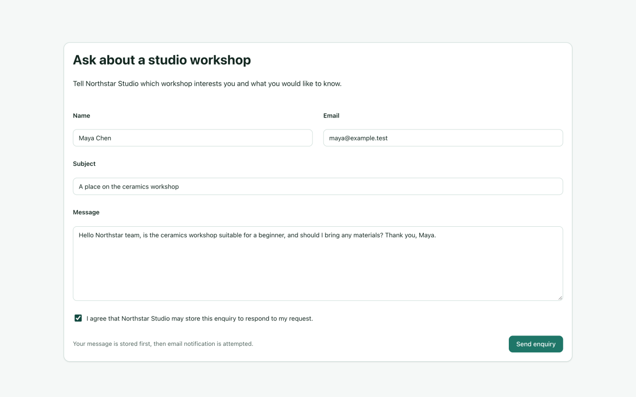 Una richiesta immaginaria sul laboratorio nel Contact Form integrato.