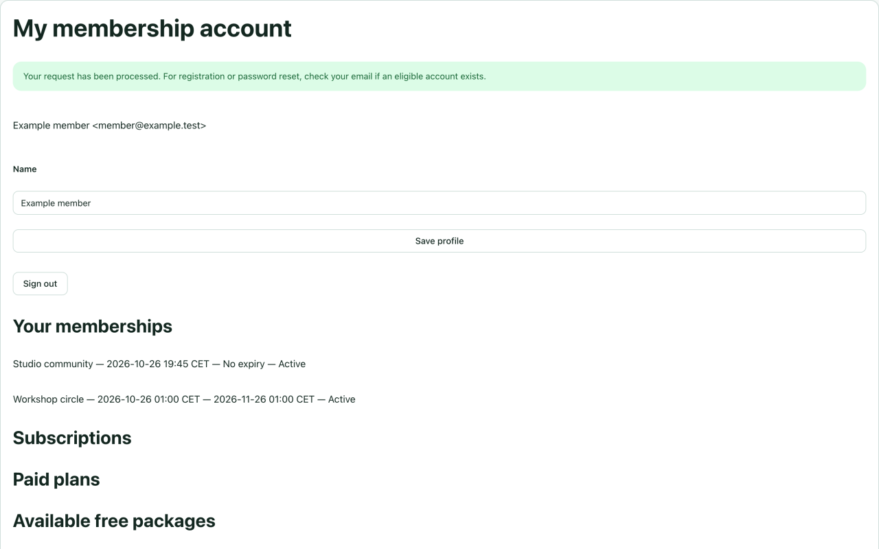 Cuenta tras la inscripción gratuita con membresía activa de Studio community
