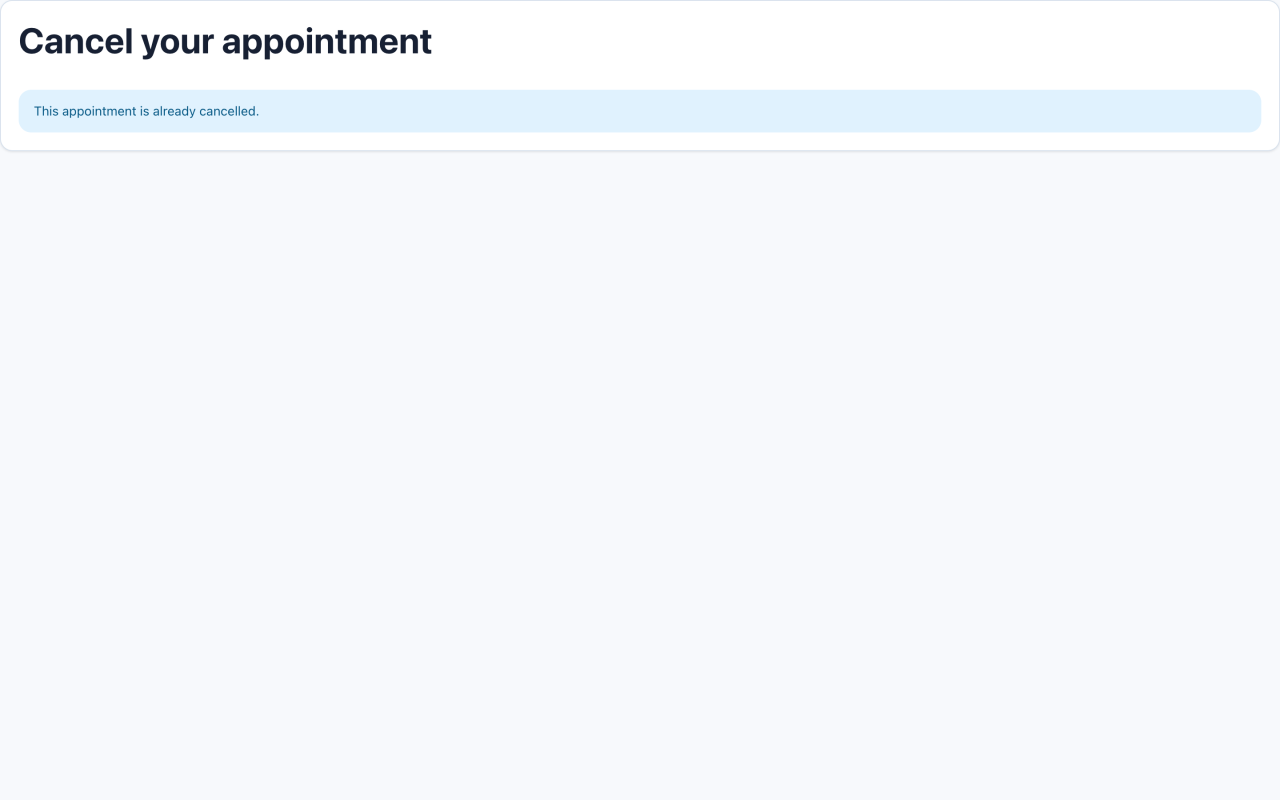 Cancellation result stating that the appointment is already cancelled