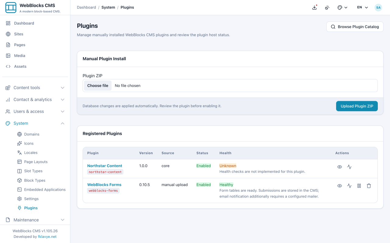 Forms 0.10.5 publié et activé sur WebBlocks CMS 1.105.26