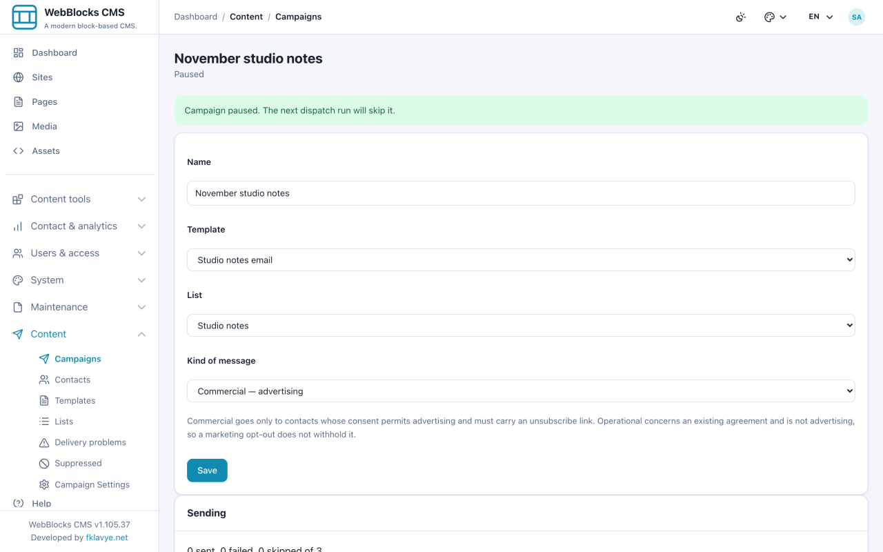Paused campaign with pending recipients left untouched by the dispatcher