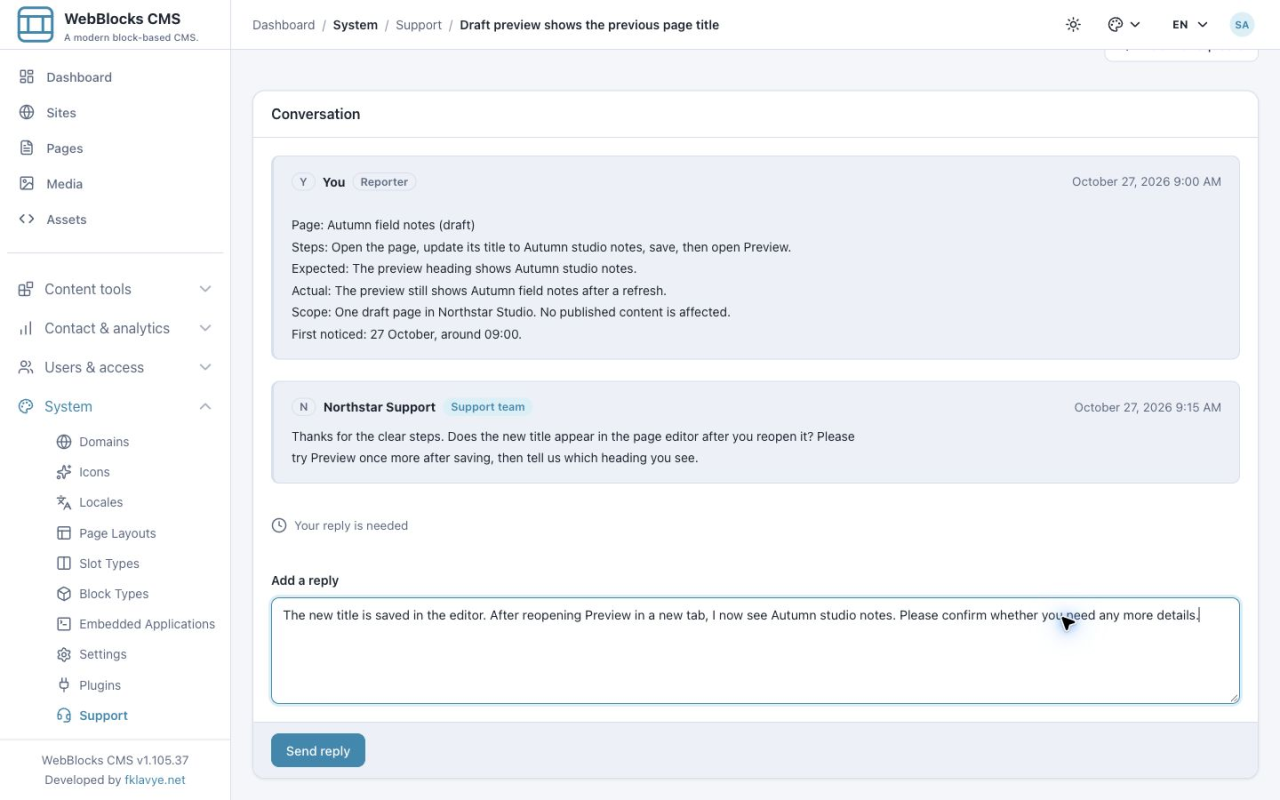 Add a reply filled with the result of reopening Preview and the Send reply button