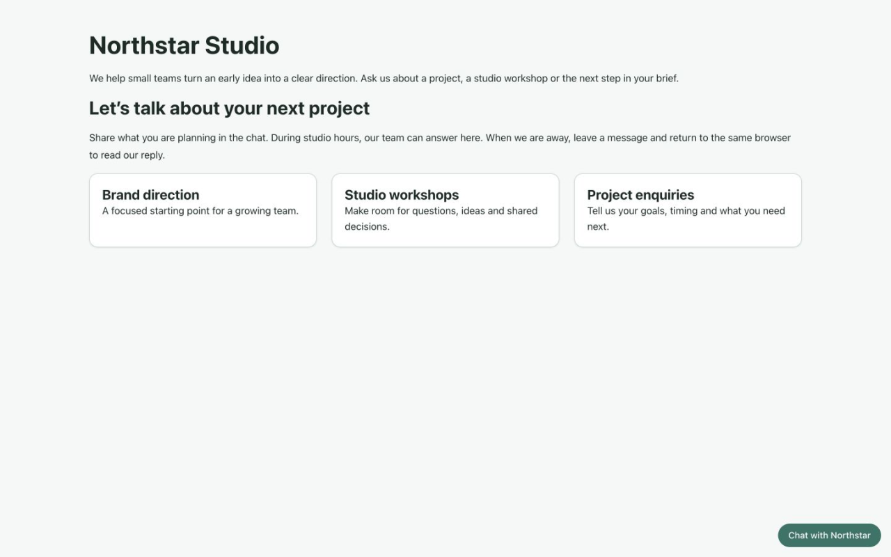 Northstar Studio public page with the Chat with Northstar launcher at the lower right