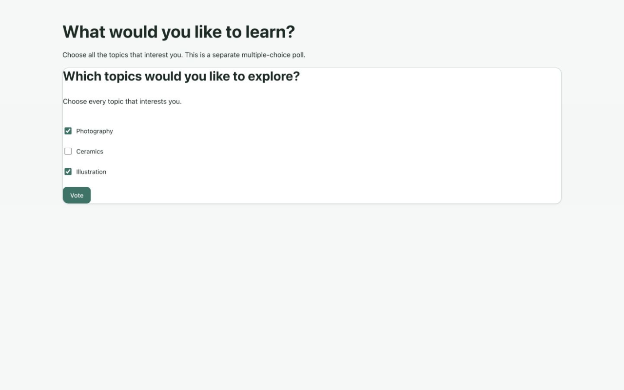 Multiple-choice poll with Photography and Illustration checked in the same form