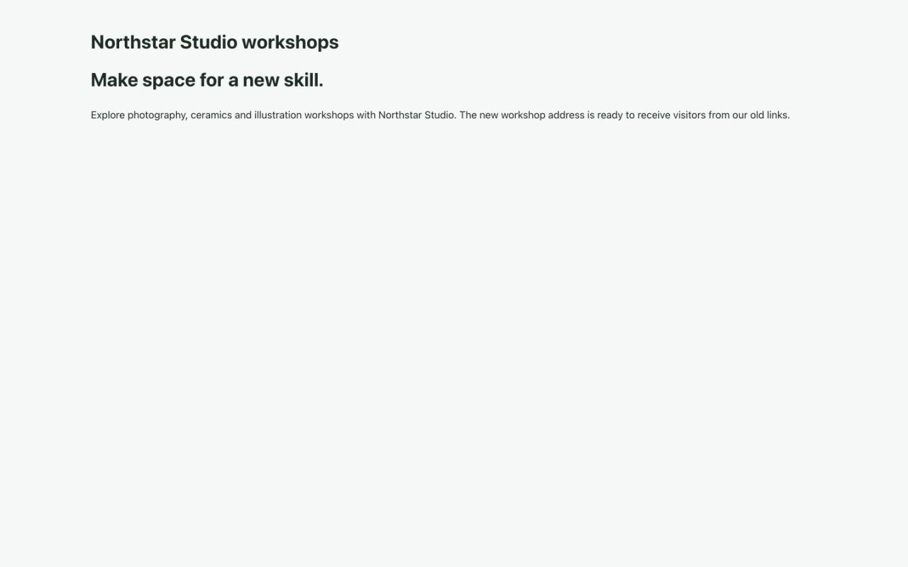 Página publicada de talleres de Northstar Studio alcanzada al visitar la dirección anterior