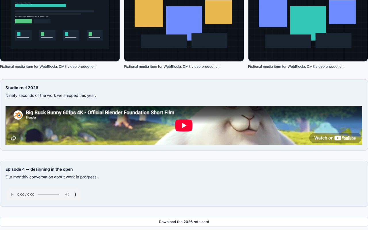 Public page showing the video block with its title and supporting copy.