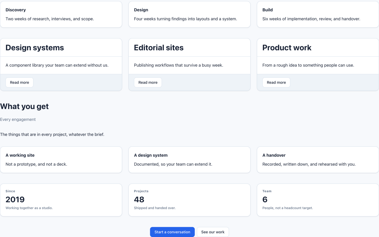 Public page showing two buttons side by side in a centred cluster.
